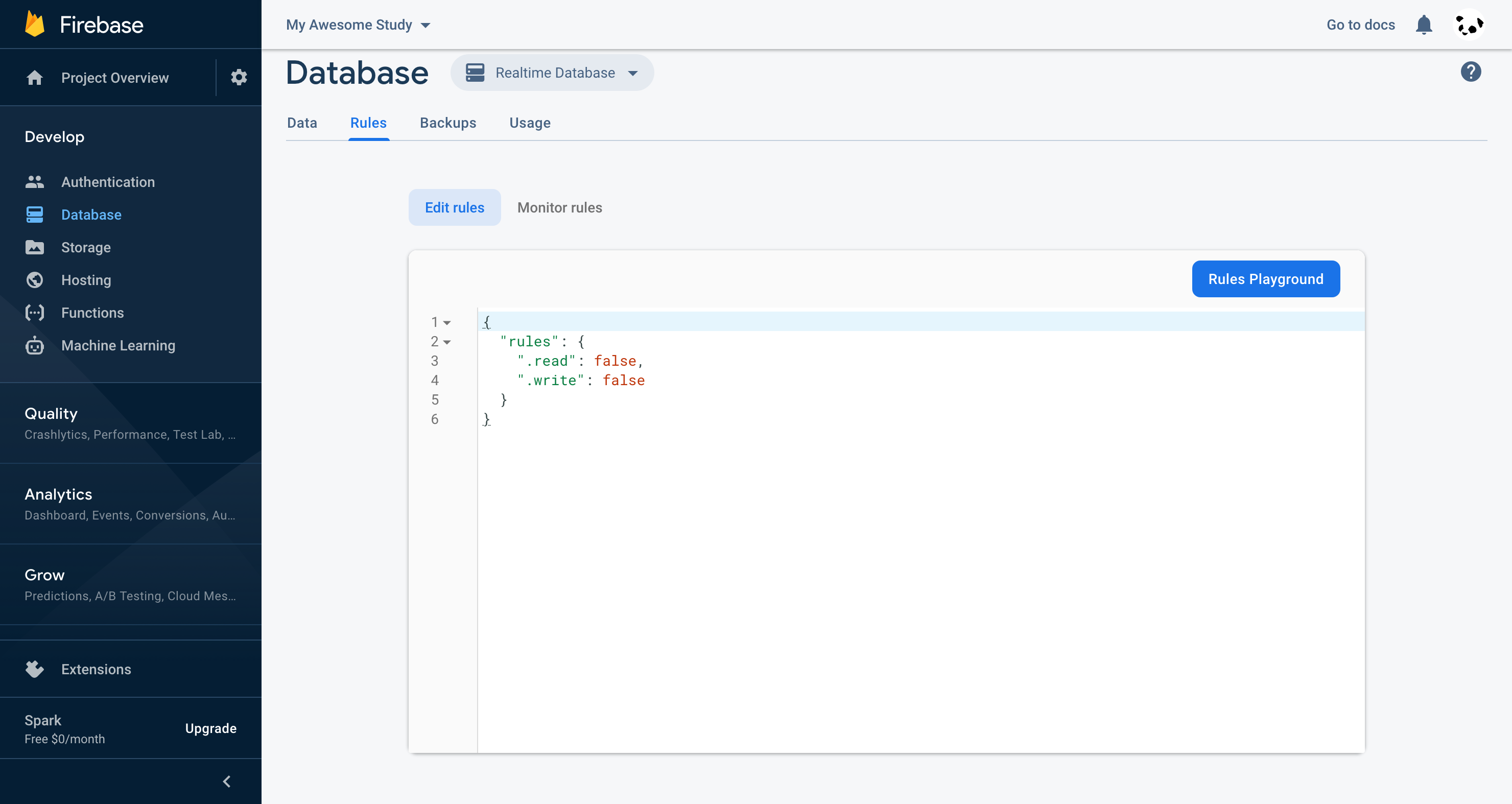 Firebase Realtime Database - empty rules