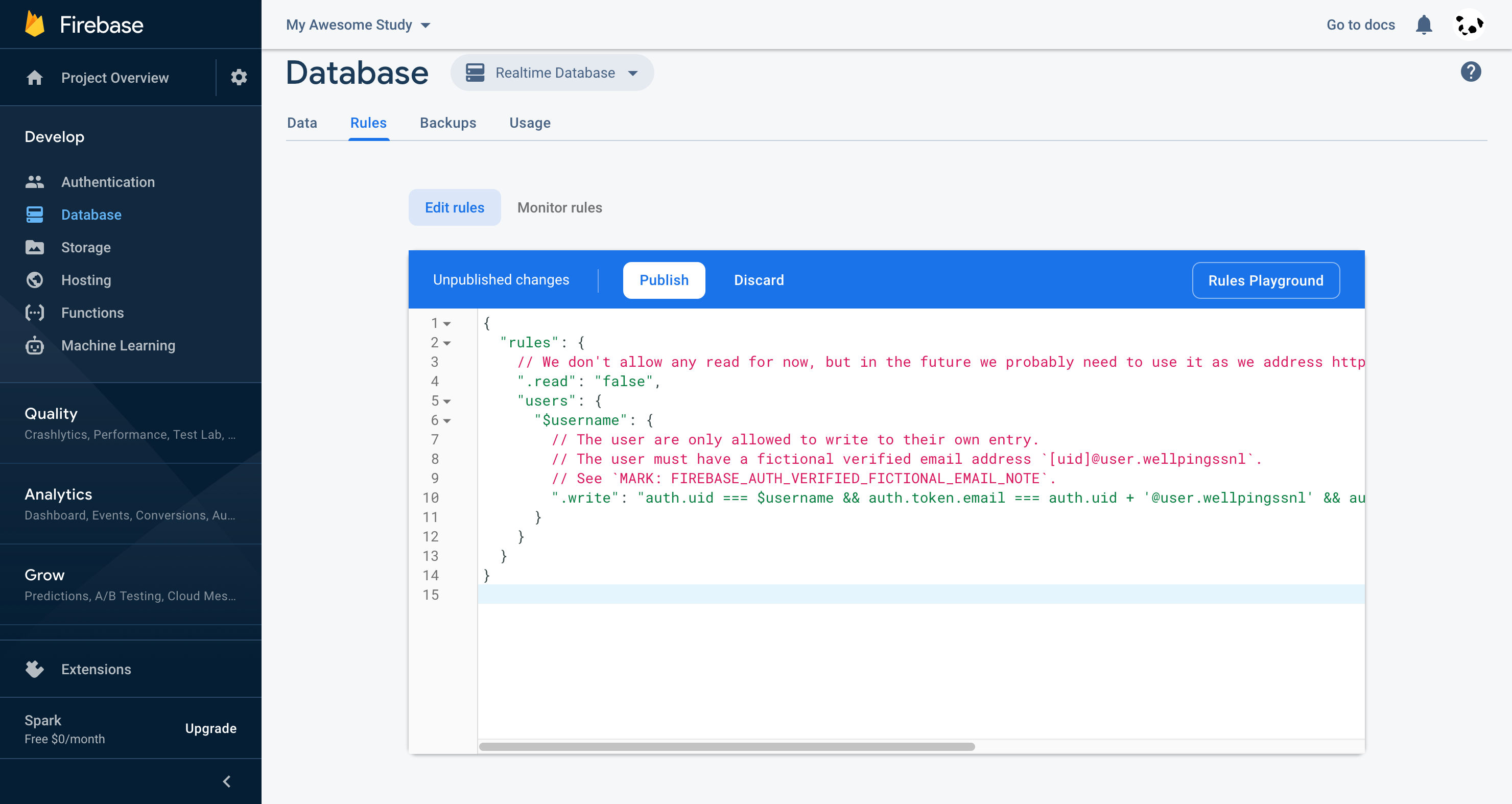 Firebase Realtime Database - set rules 1