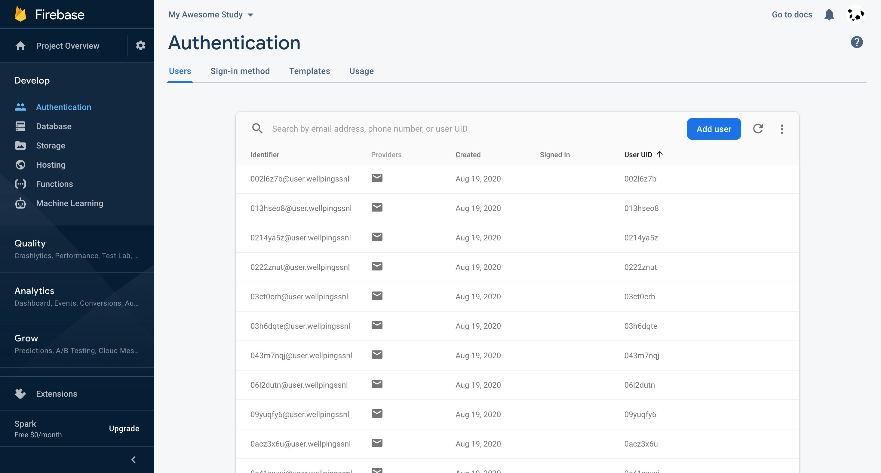 Firebase Auth - users list